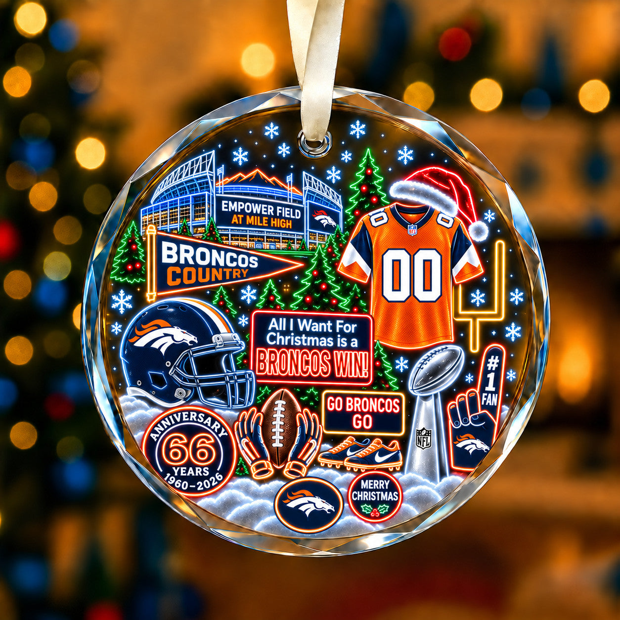 All Football Teams Christmas Neon Stadium Snow Glass Ornament With Gift Box - 5to9vibe