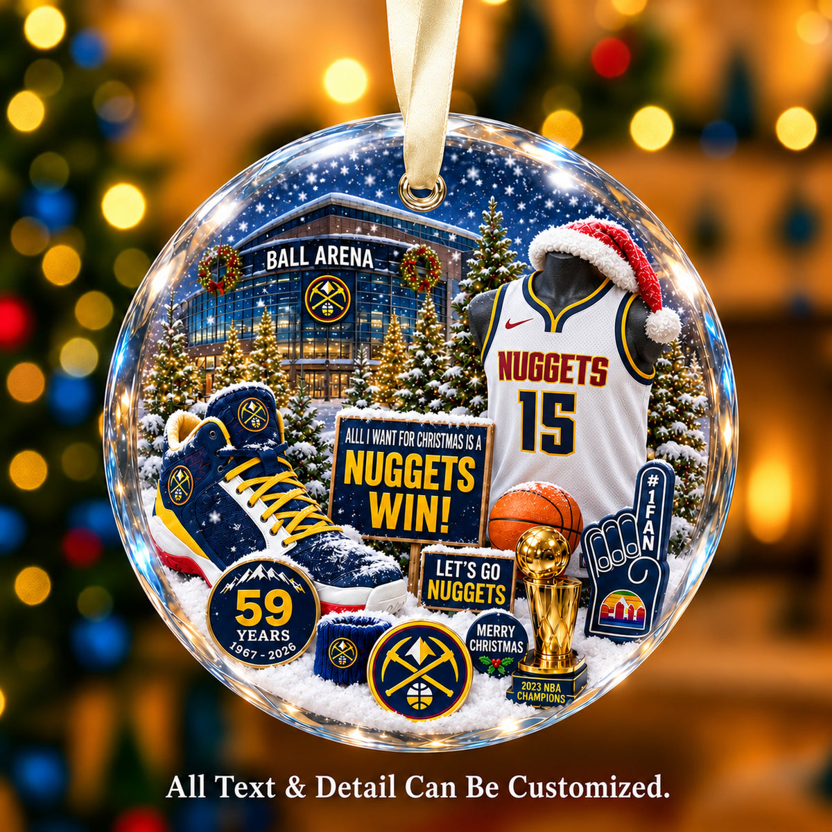 Denver Nuggets Snow Globe Glass Ornament
