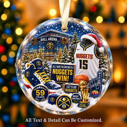 Denver Nuggets Snow Globe Glass Ornament