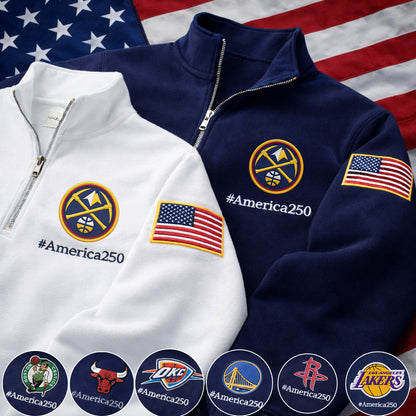 Basketball Logo America 250 Anniversary Anniversary Embroidered Logo Premium Quarter Zip Sweatshirt, Unisex Football Sweatshirt-Sweatshirts-5TO9VIBE