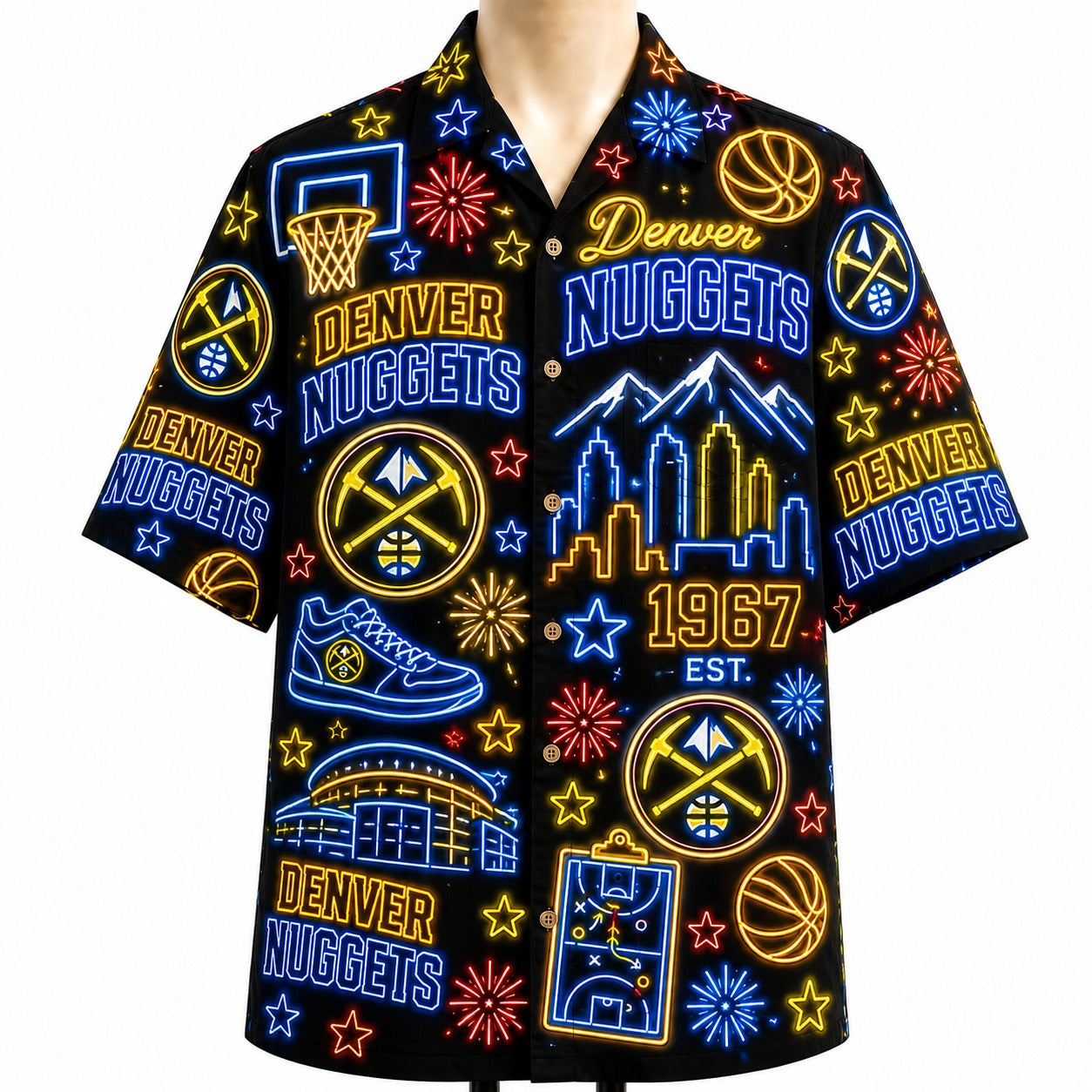 All Basketball Teams Neon Pattern Vibe Summer Party Button-Up Unisex Hawaiian Shirt For Men and Women