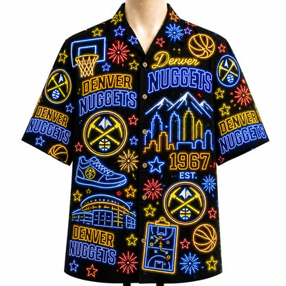 All Basketball Teams Neon Pattern Vibe Summer Party Button-Up Unisex Hawaiian Shirt For Men and Women