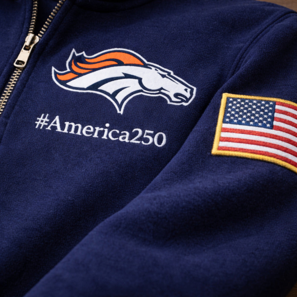 Football Logo America 250 Anniversary Embroidered Logo Premium Quarter Zip Sweatshirt, Inspired Quarter Zip Sweater