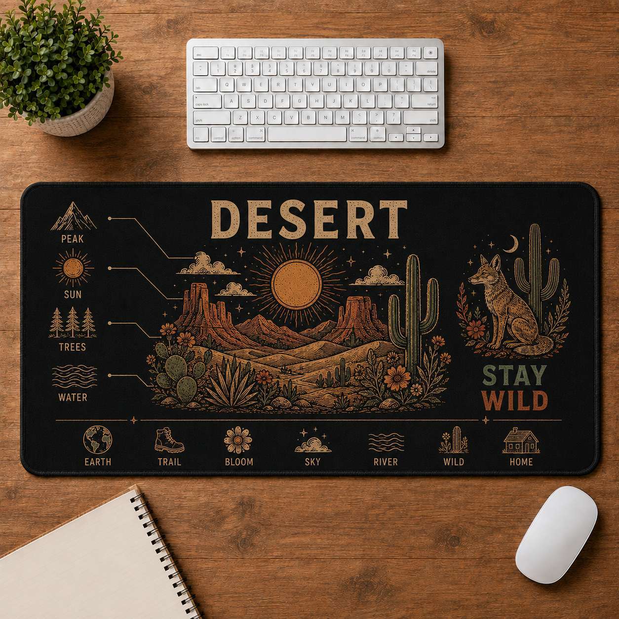 Mountain & Sun Hippie Desk Mat Mouse Pad | 5To9Vibe - Desert style