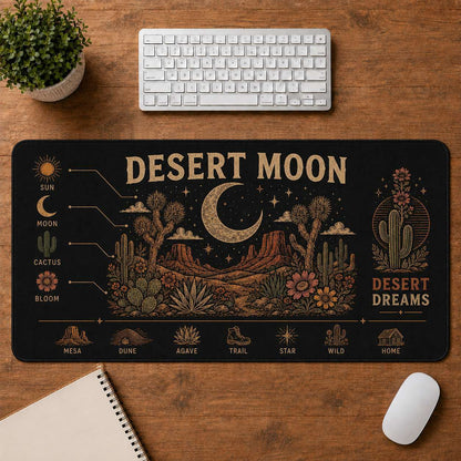 Mountain & Sun Hippie Desk Mat Mouse Pad | 5To9Vibe - Desert Moon style