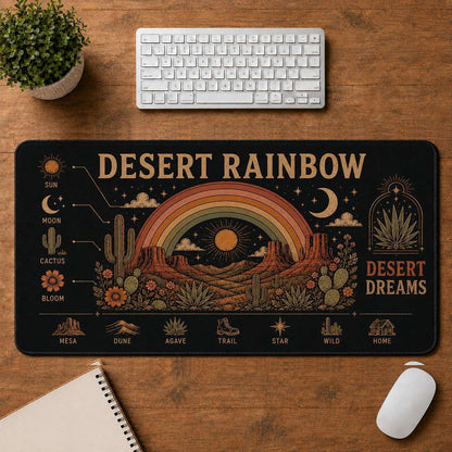 Cactus Hippie Desk Mat Mouse Pad | 5To9Vibe - Desert Rainbow style