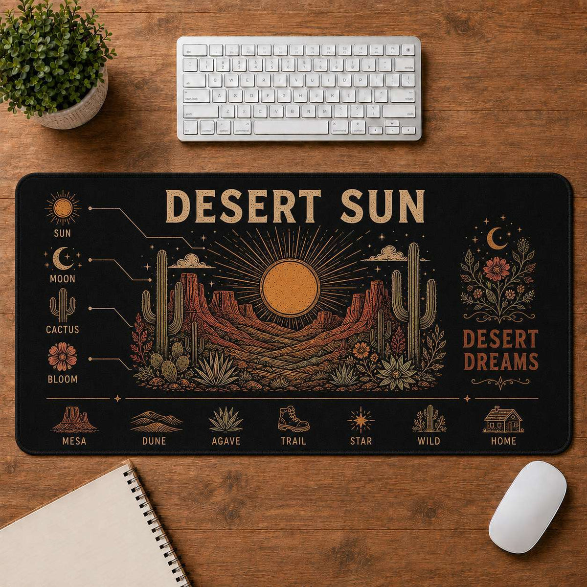 Desert Moon Hippie Desk Mat Mouse Pad | 5To9Vibe - Desert Sun style