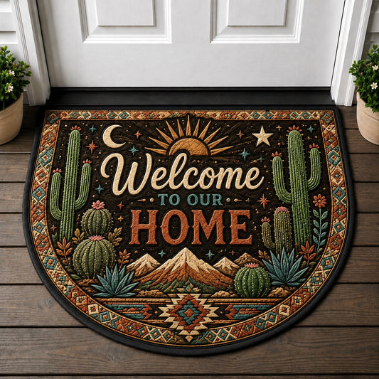 Welcome To Our Home Doormat - Desert Boho Cactus Mountain Welcome Mat - 5to9vibe