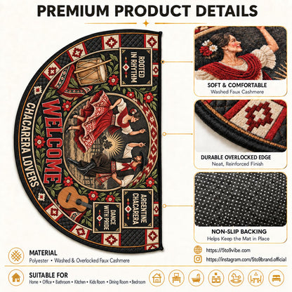Half Round Mat faux cashmere material, semicircle shape and non-slip backing details