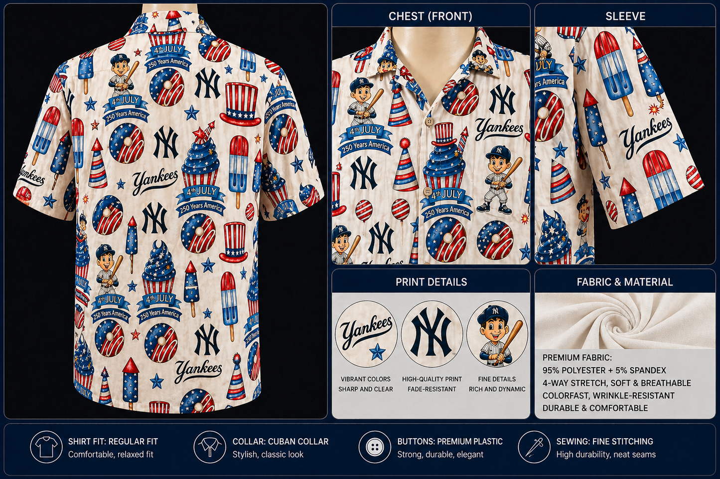 All Baseball Team 4th July 250 Years Anniversary America Premium Unisex Hawaiian Shirt For Men and Women