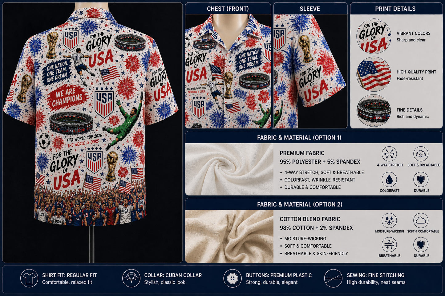 All Teams World Cup 2026 Champion USA Football Soccer Unisex Button-Up Hawaiian Shirt For Men & Women