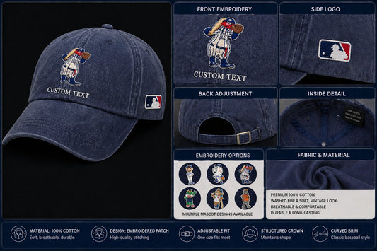 Mascots Baseball Cap All Teams Embroidered Logo Premium Wash Cap