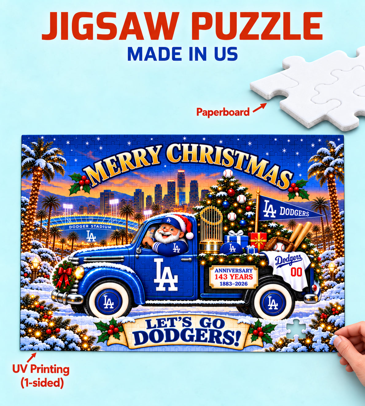 Personalized Baseball Christmas Jigsaw Puzzle – Choose Your Team, 500 Pieces