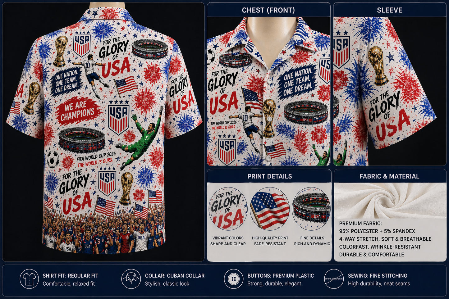 All Teams World Cup 2026 Champion USA Football Soccer Unisex Button-Up Hawaiian Shirt For Men & Women