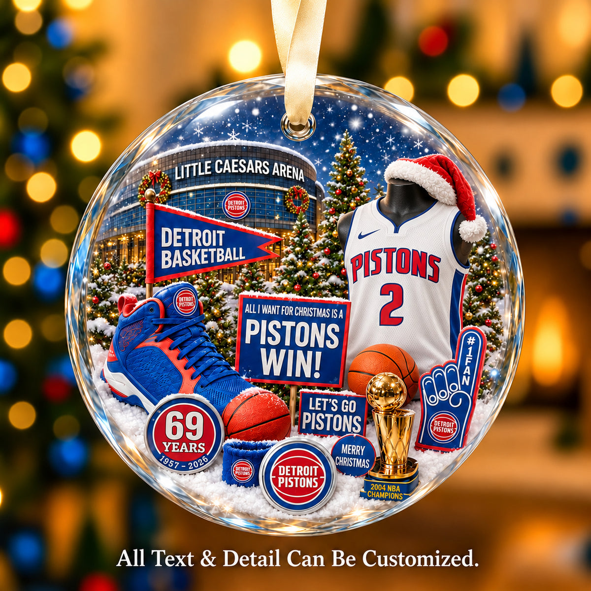 Detroit Pistons Jersey Snow Globe Glass Ornament