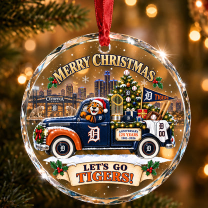 All Baseball Teams Christmas Truck Round Glass Ornament  With Red Gift Box | 5to9vibe