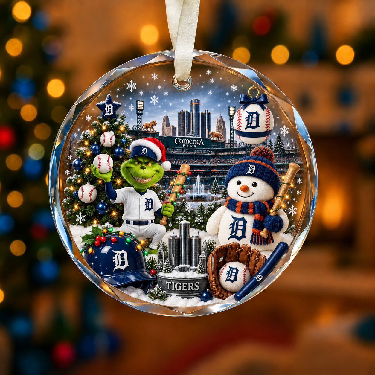 Adorno de vidrio de béisbol, 3 unidades con caja de regalo, equipo de béisbol de Navidad - Adorno de vidrio