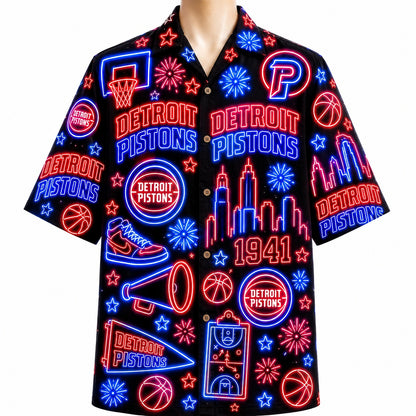 All Basketball Teams Neon Pattern Vibe Summer Party Button-Up Unisex Hawaiian Shirt For Men and Women