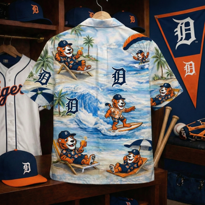 Camisa hawaiana unisex abotonada de DT Baseball Mascot Beach Viber para hombre y mujer
