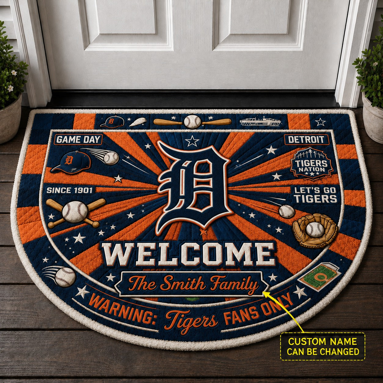 Official-Inspired Baseball Fan Custom Quilted Print Premium Welcome Mat Washable Black Border – Personalized Baseball Doormat
