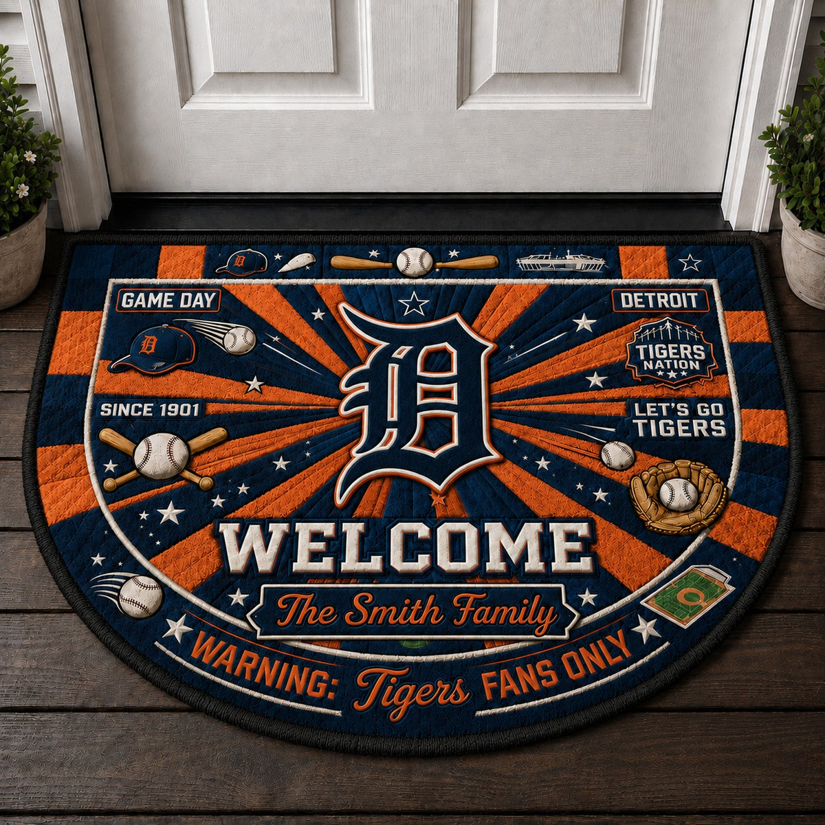 Official-Inspired Baseball Fan Custom Quilted Print Premium Welcome Mat Washable Black Border – Personalized Baseball Doormat