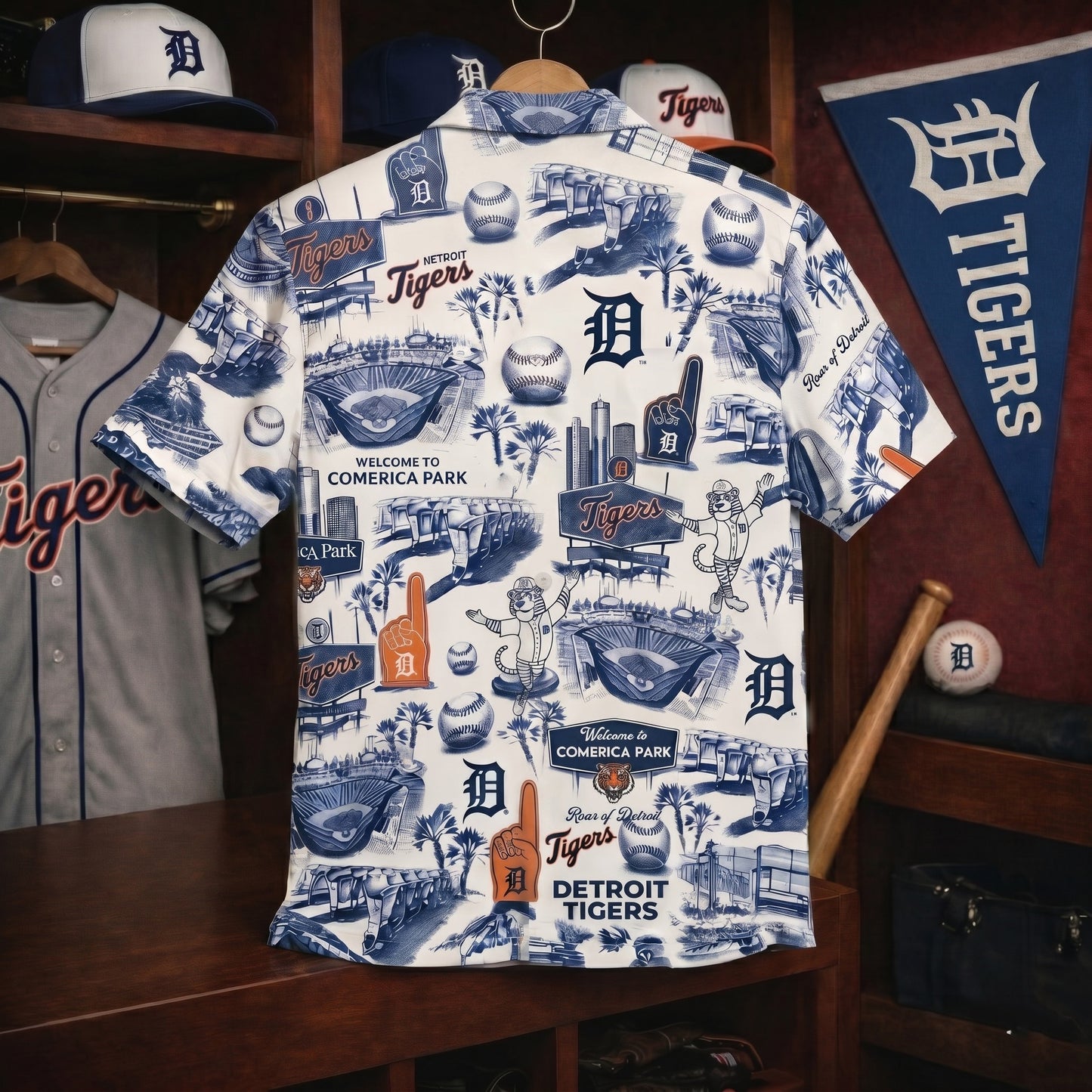 Camisa hawaiana unisex de botones con eslogan Legacy Edition Vintage del estadio de béisbol DT