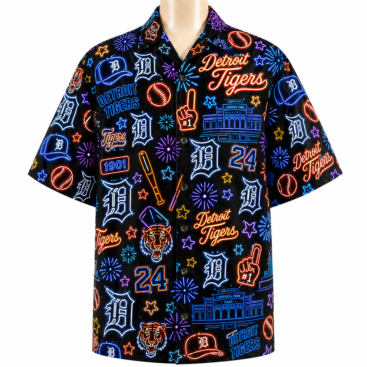 All Baseball Teams Neon Pattern Vibe Summer Party Button-Up Unisex Hawaiian Shirt For Men and Women