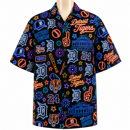 All Baseball Teams Neon Pattern Vibe Summer Party Button-Up Unisex Hawaiian Shirt For Men and Women