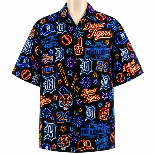 DT Baseball Teams Neon Pattern Vibe Summer Party Button-Up Unisex Hawaiian Shirt For Men and Women