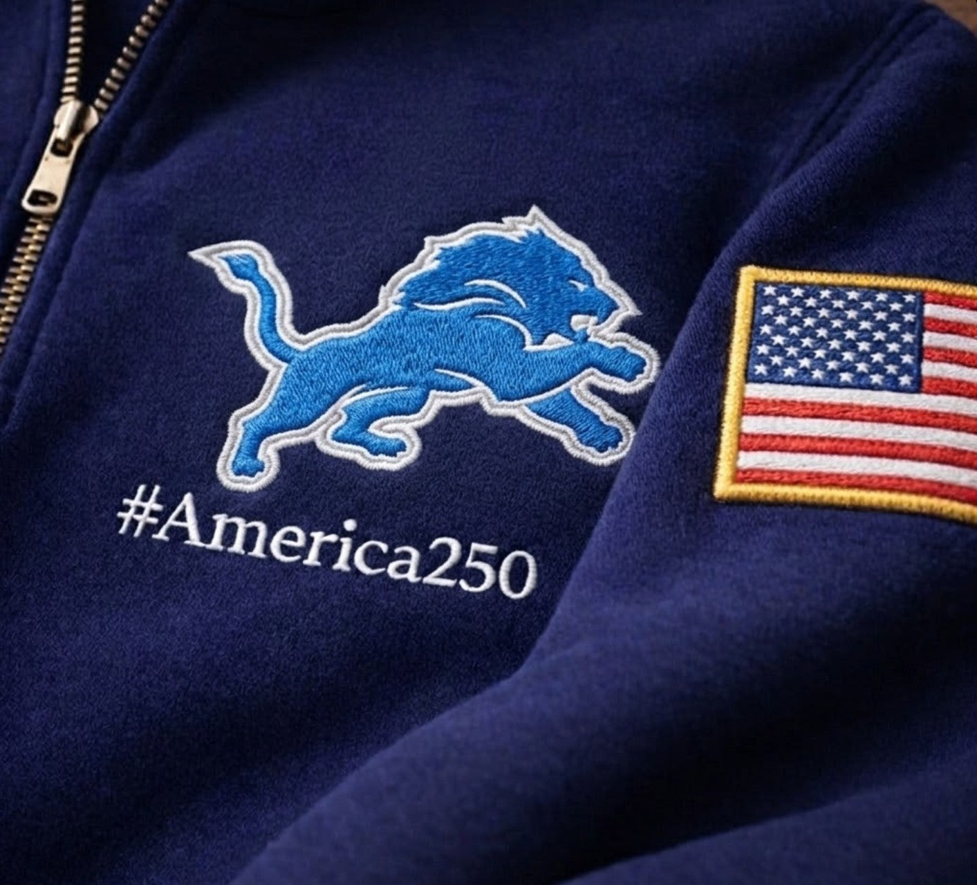 Football Logo America 250 Anniversary Embroidered Logo Premium Quarter Zip Sweatshirt, Inspired Quarter Zip Sweater