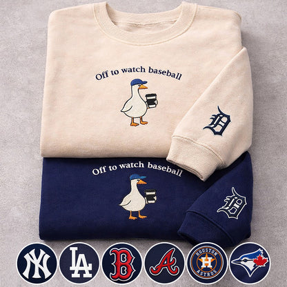 Off to watch Baseball Embroidered Logo Premium Quarter Zip Sweatshirt, Unisex Football Sweatshirt