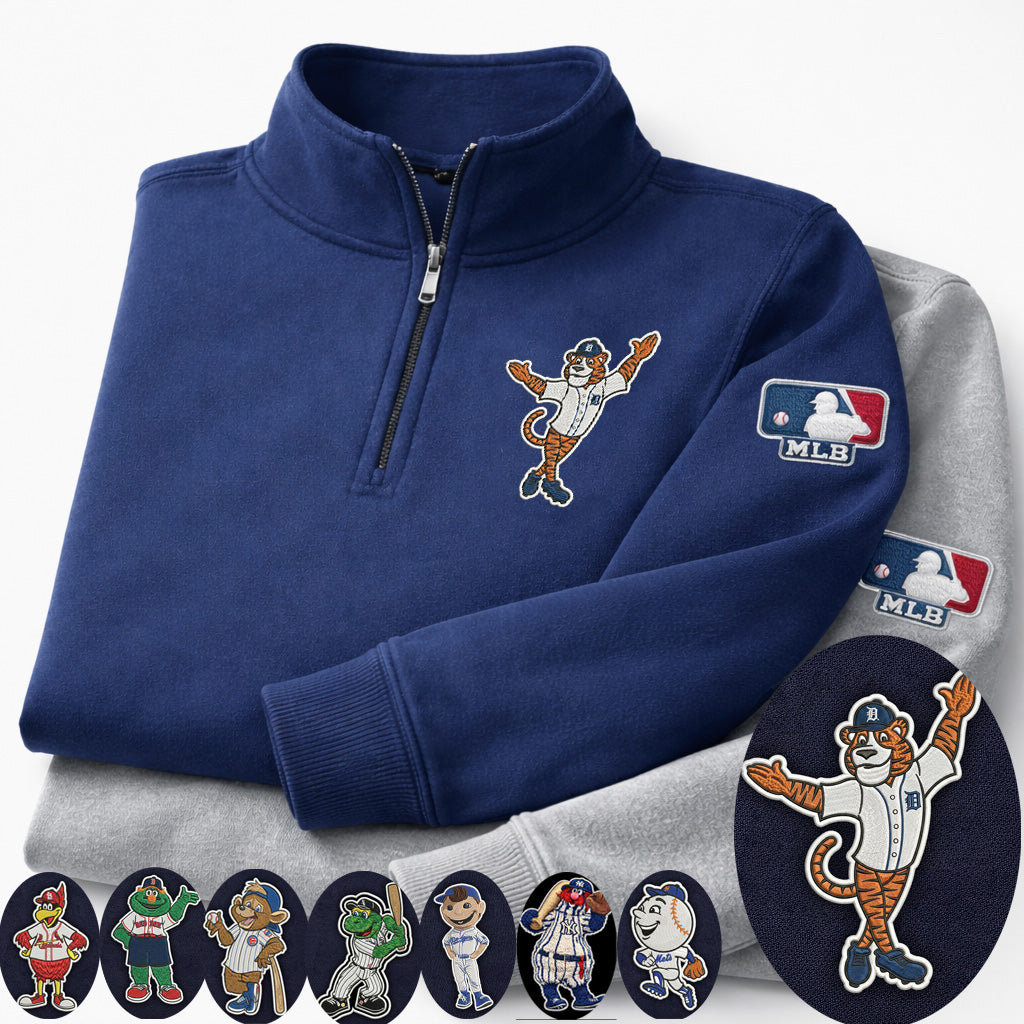 Mascots Baseball Team Embroidered Logo Premium Quarter Zip Sweatshirt, Inspired Quarter Zip Sweater, Unisex Baseball Sweatshirt