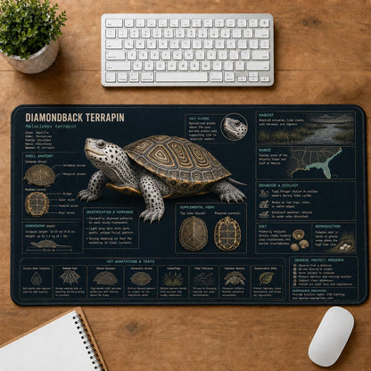 Diamondback Terrapin Turtle and Tortoise Species Guide Desk Mat | 5To9Vibe