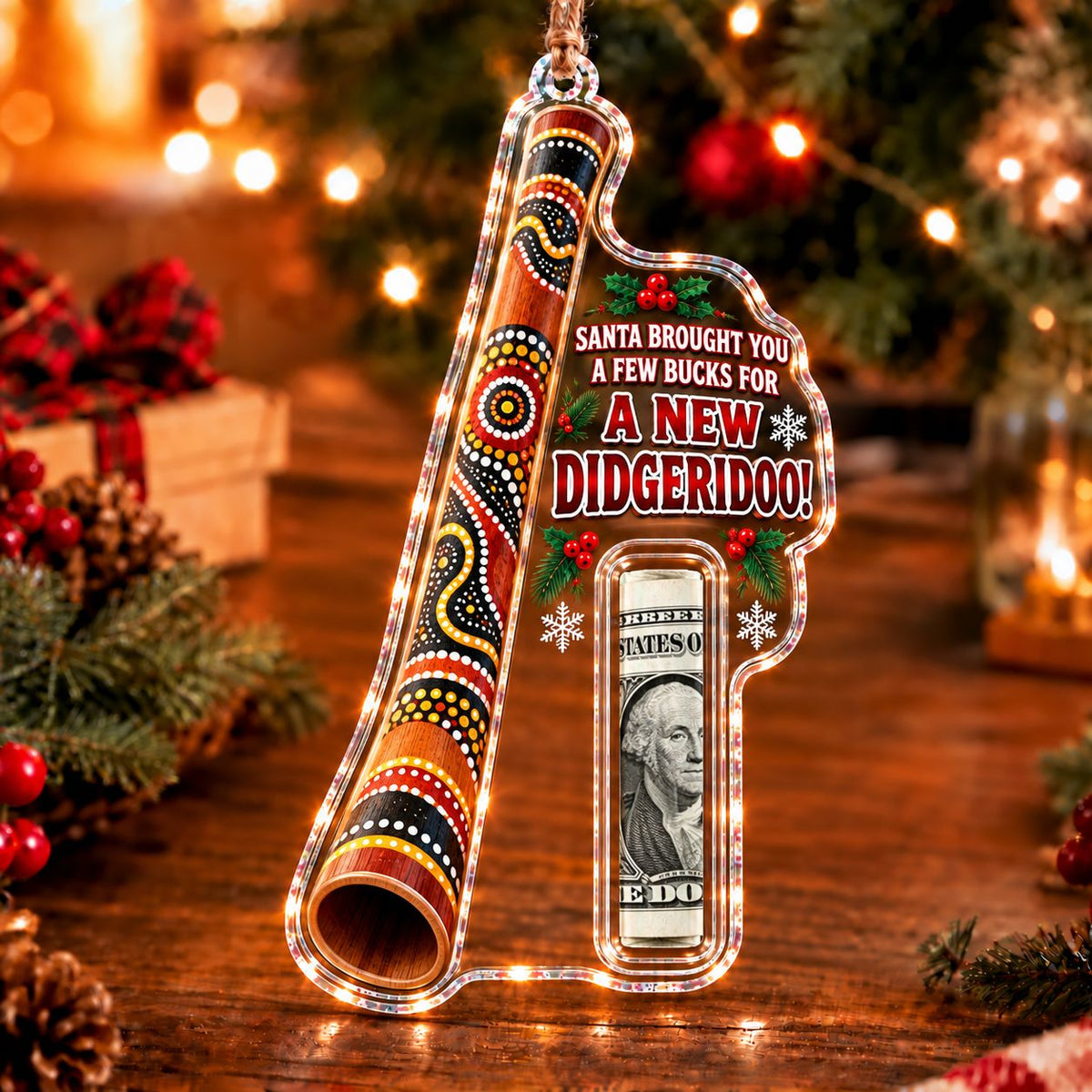 Didgeridoo Christmas money holder ornament
