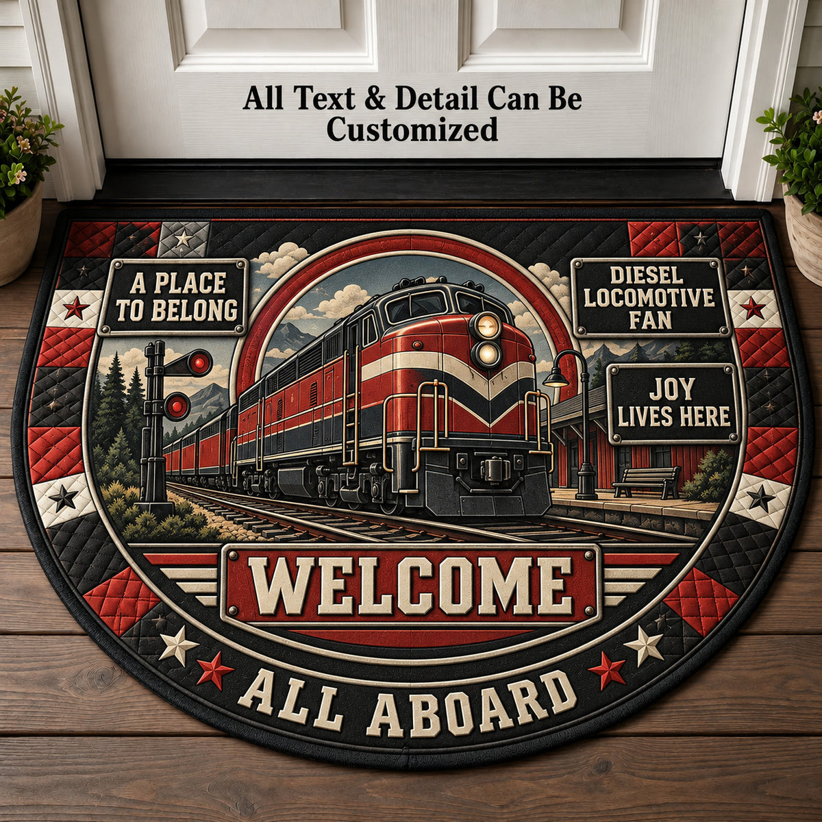 Diesel Locomotive Fan Personalized Half Round Mat | 5To9Vibe