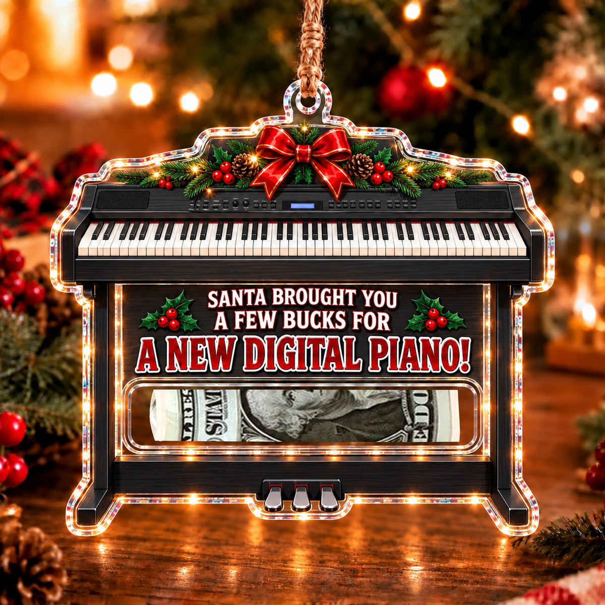 Digital Piano Christmas money holder ornament