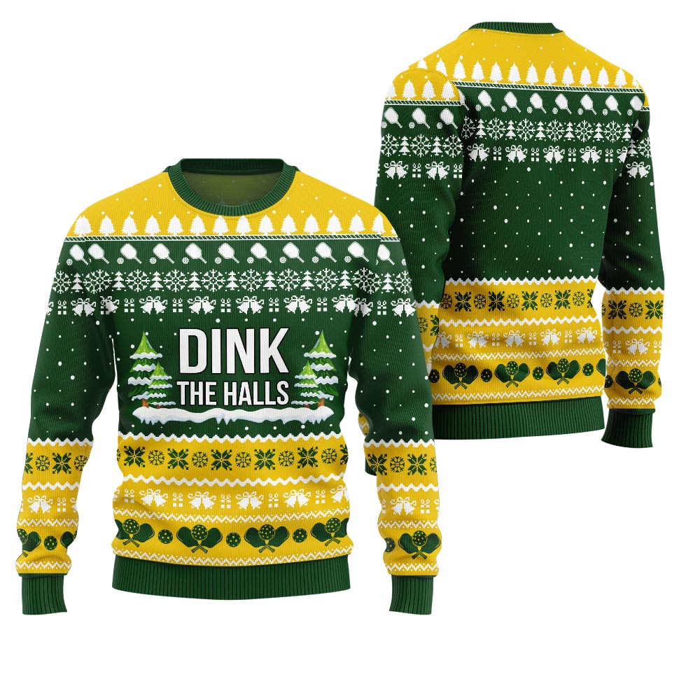 Dink the Halls Funny Pickleball Ugly Christmas Sweater