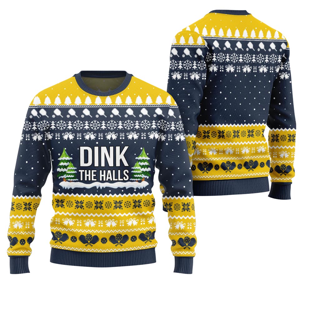 Dink the Halls Funny Pickleball Ugly Christmas Sweater