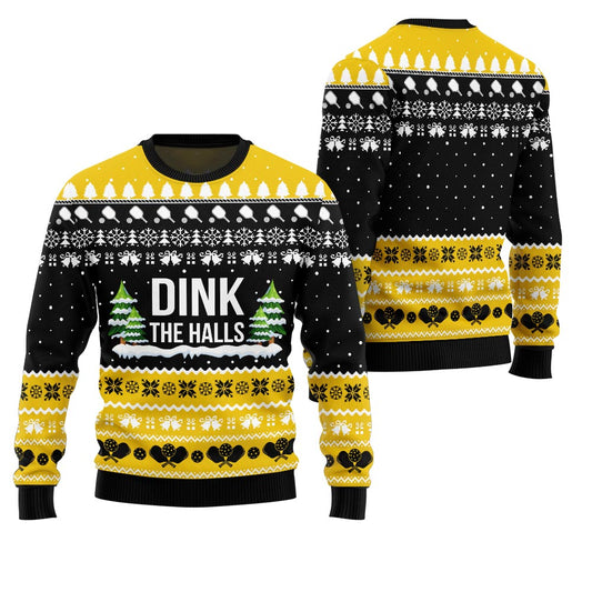 Dink the Halls Funny Pickleball Ugly Christmas Sweater