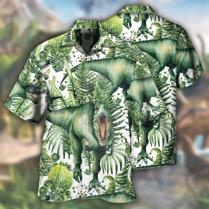 Dinosaur Strong Green Tropical Leaf - Hawaiian Shirt 