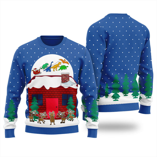 Dinosaur Sleigh Christmas Sweater Men
