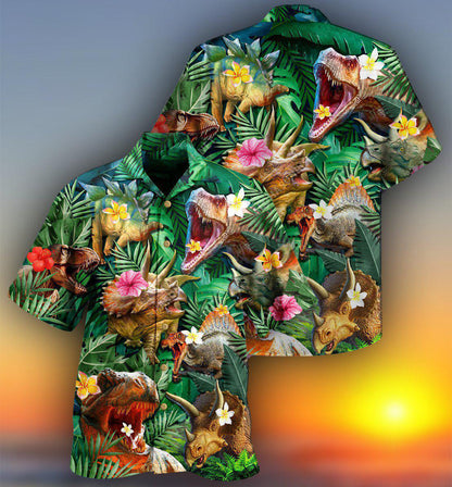 Dinosaur Aloha Style Tropical Floral - Hawaiian Shirt 