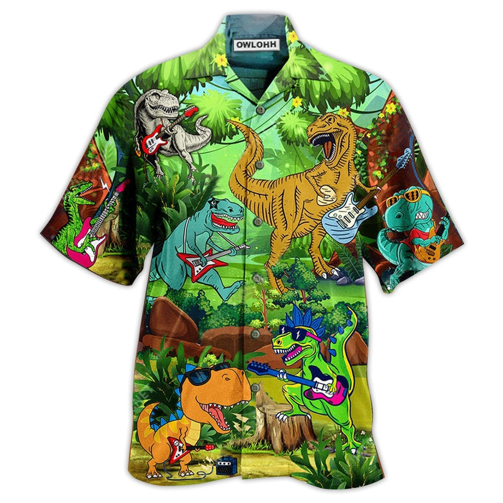 Hawaiian Shirt / Adults / S Dinosaur Play Guitar Like A Star Funny - Hawaiian Shirt 