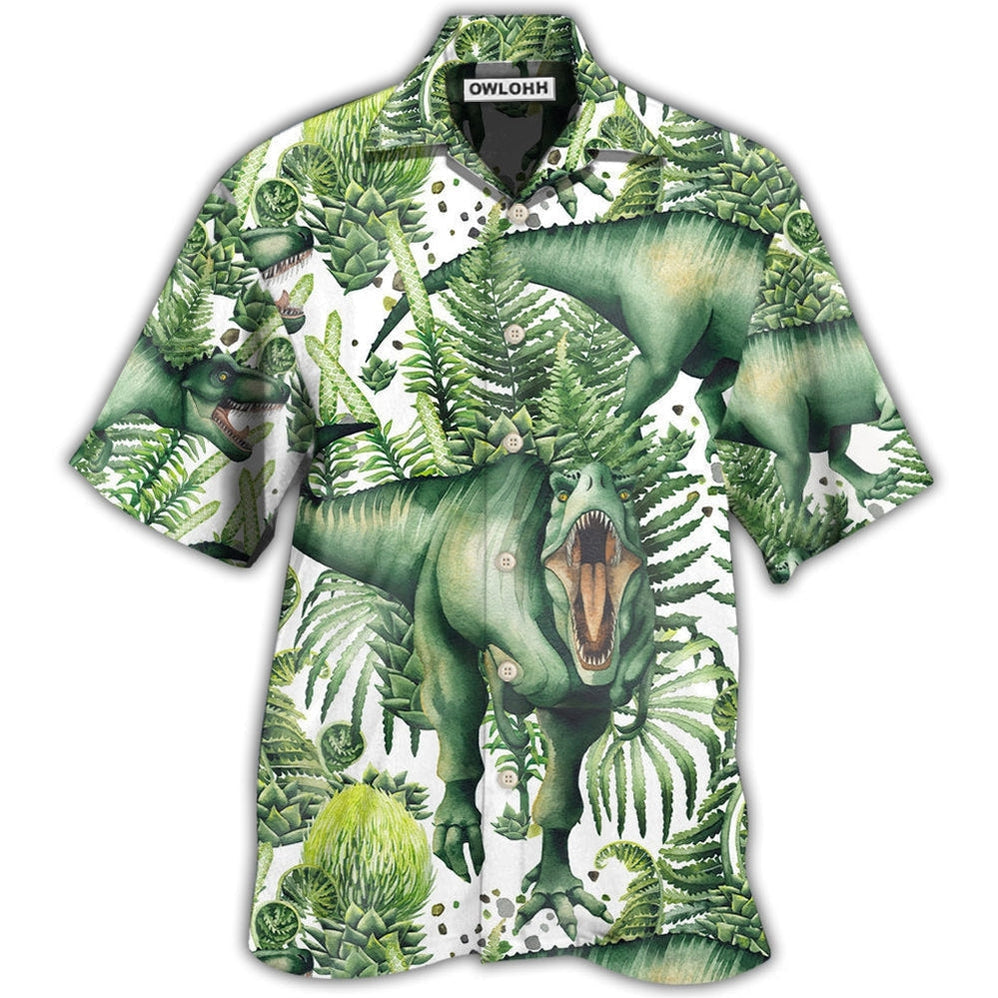Hawaiian Shirt / Adults / S Dinosaur Strong Green Tropical Leaf - Hawaiian Shirt 