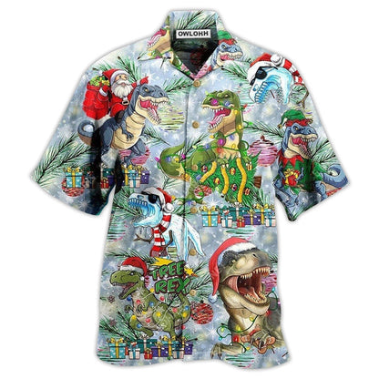 Hawaiian Shirt / Adults / S Dinosaur And Merry Christmas - Hawaiian Shirt 