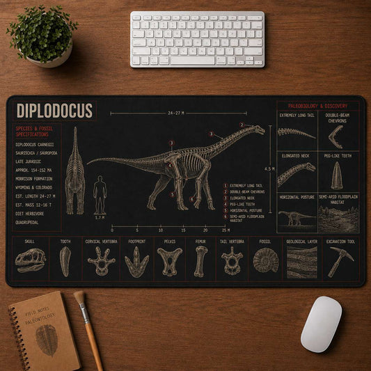 Diplodocus Dinosaur Blueprint Desk Mat | 5To9Vibe