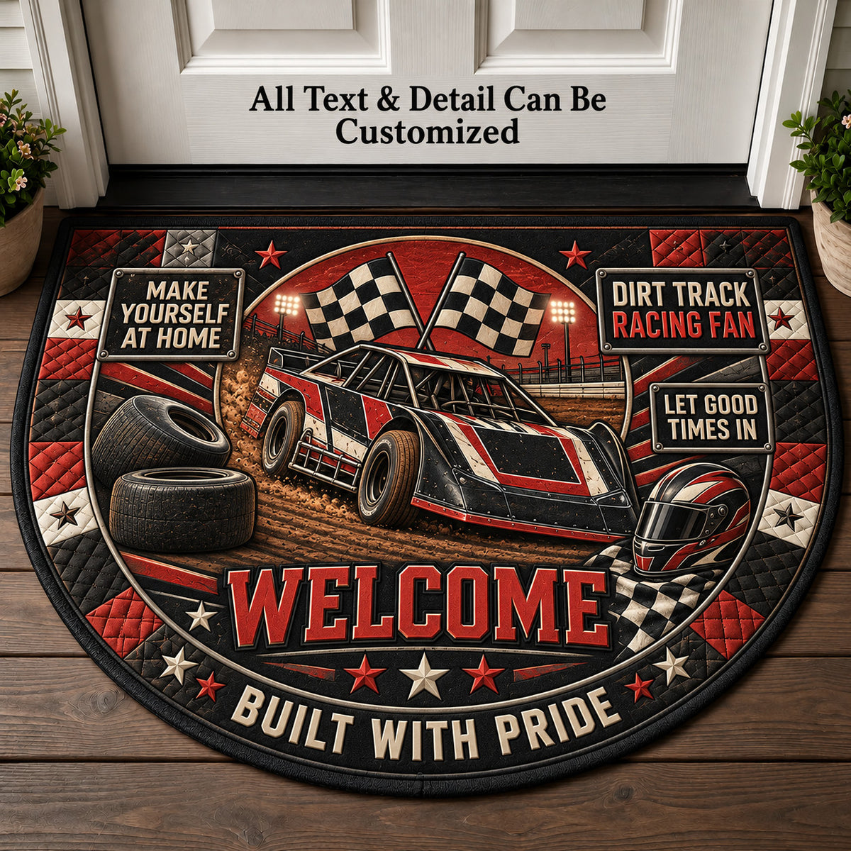 Dirt Track Racing Fan Personalized Half Round Mat | 5To9Vibe