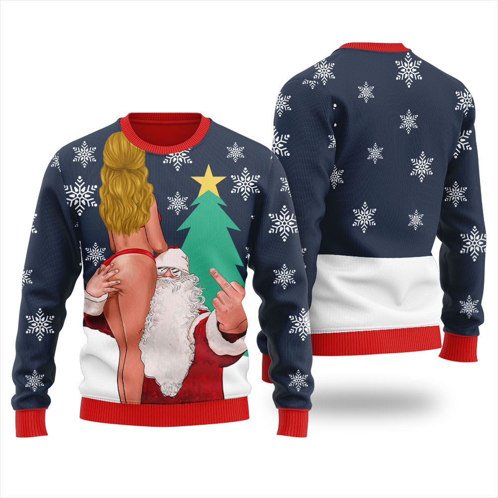 Dirty Santa With Sexy Girl Men's Ugly Sweater