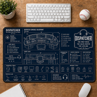EMT Ambulance Blueprint Large Desk Mat - Emergency Medical Technician Plus Size Mouse Pad - 5to9vibe