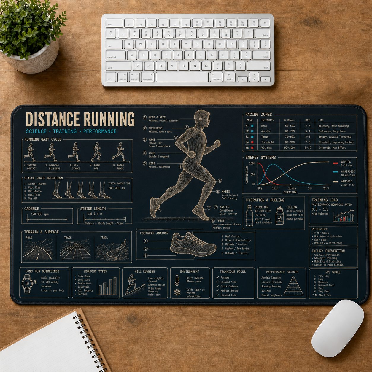 Distance Running Sports Visual Guide Desk Mat | 5To9Vibe